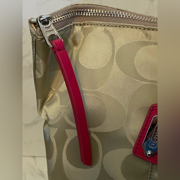 Coach signature nylon east/west zip tote bag